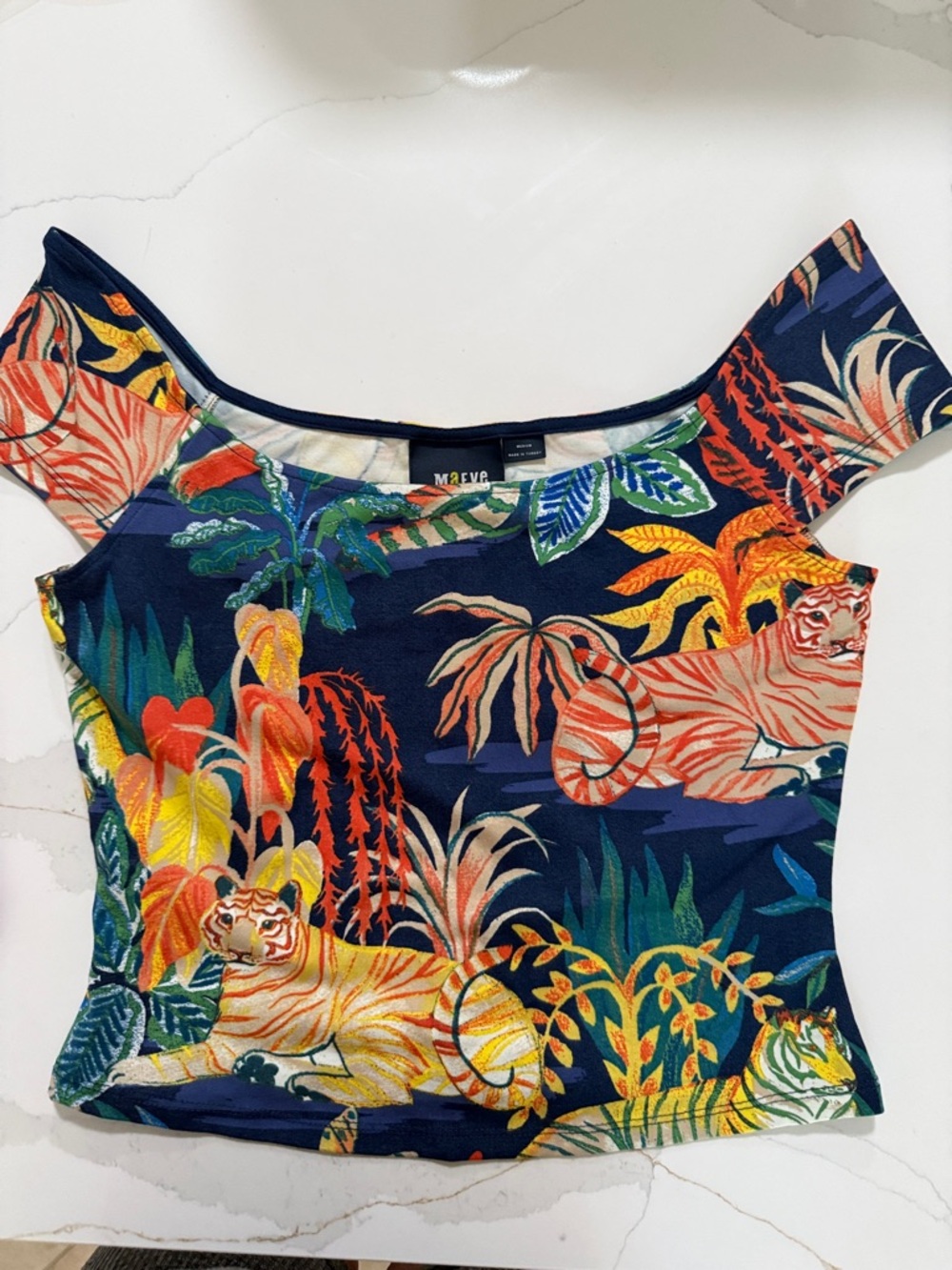 Maeve Navy Tropical Tiger Crop Top - new without tags